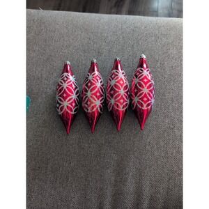 Lot of 4 Shatterproof Red Silver Glittered Tear Drop Christmas Ornaments 8 in.
